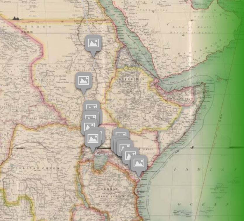 Snapshot of an Interactive map of Roosevelt's Safari in 1909. Follow the safari on this map. 