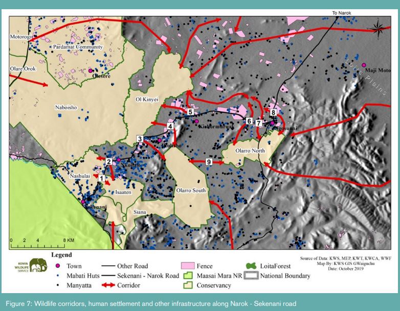 map showing wildlife corridors in masaai mara