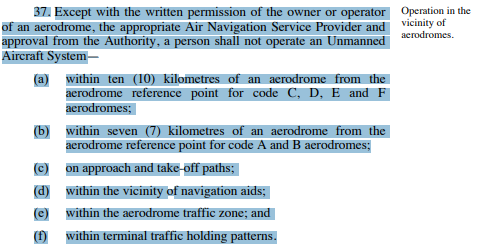 Screenshot of the KCAA Act on authorization of drones to fly.