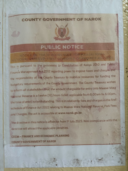 public notice memo regarding 12-hour rule in masai mara ticket validity