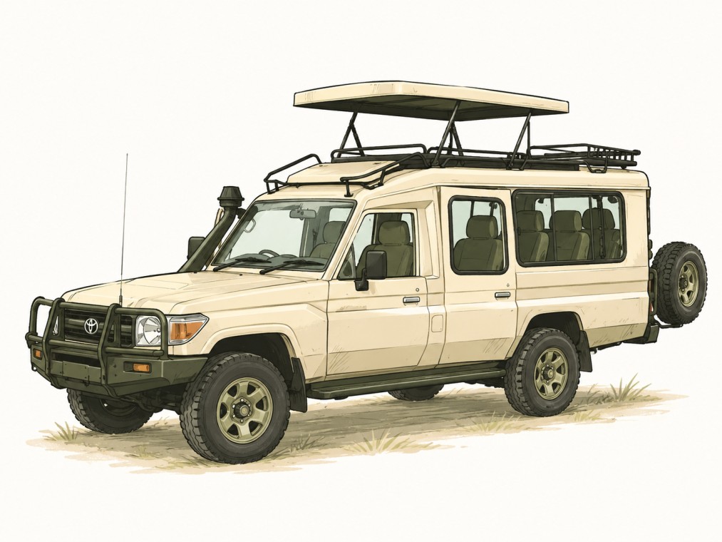 4WD Toyota Land Cruiser with pop-up roof used for Masai Mara safaris